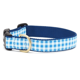 Blue Gingham Collar or Leash (Color: Blue Gingham, size: Small Wide)