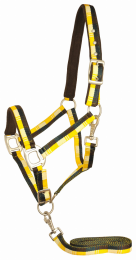 Gatsby Terra Fleece Padded Nylon Halter with Matching Lead (Color: Tan/Hunter/Yellow/Brown, size: Cob)