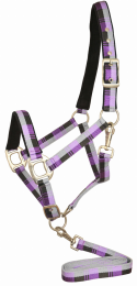 Gatsby Terra Fleece Padded Nylon Halter with Matching Lead (Color: Lilac/Silver/DarkGrey/Purple, size: Pony)