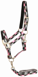 Gatsby Terra Fleece Padded Nylon Halter with Matching Lead (Color: Pink/Grey/Black/Silver, size: Pony)