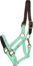 Gatsby Nylon Breakaway Halter with Horse Overlay & Snap (Color: Mint Green, size: Cob)