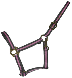 Gatsby Classic 2-Tone Nylon Halter With Snap (Color: Grey/Pink, size: Oversize)