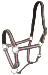 Gatsby 2-Tone Suede Padded Nylon Halter (Color: Dk Grey w/Pink, Grey Padding, size: Horse)