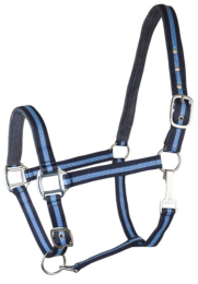 Gatsby 2-Tone Suede Padded Nylon Halter (Color: Navy & Light Blue w/Brown, size: Cob)