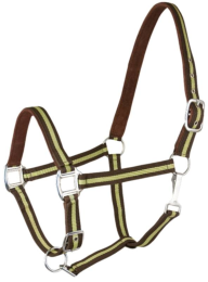 Gatsby 2-Tone Suede Padded Nylon Halter (Color: Brown & Green w/Brown Padding, size: Cob)