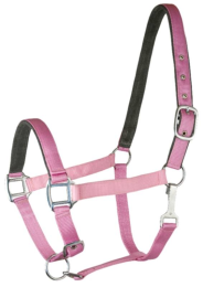 Gatsby Suede Padded Nylon Halter (Color: Pink w/Dark Grey Padding, size: Cob)