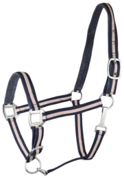 Gatsby 2-Tone Suede Padded Nylon Halter (Color: Navy & Pink w/Navy Padding, size: Cob)