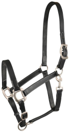 Gatsby Adjustable Leather Halter with Snap (Color: Black, size: Horse)