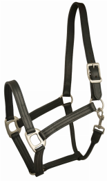 Gatsby Triple Stitched Leather Halter (Color: Black, size: Cob)