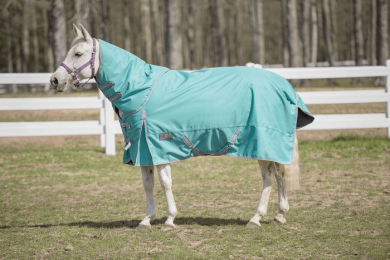 Tuffrider 1200 D Comfy Winter Medium Weight Turnout Blanket with Detachable Neck 200 Gms (Color: Turquoise, size: 75)