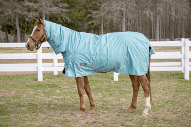 TUFFRIDER 600 D COMFY WINTER MEDIUM WEIGHT TURNOUT BLANKET with COMBO NECK 200 GMS (Color: palace blue, size: 69)