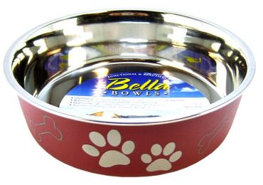 Loving Pets Stainless Steel & Merlot Dish with Rubber Base (size: Medium - 6.75" Diameter)