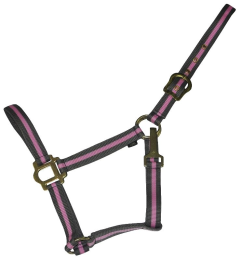 Gatsby Classic 2-Tone Nylon Halter With Snap (Color: Grey/Pink, size: Horse)