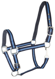 Gatsby 2-Tone Suede Padded Nylon Halter (Color: Navy & Light Blue w/Brown, size: Horse)