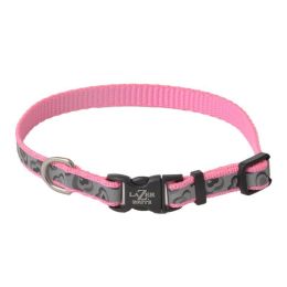 Lazer Brite Pink Hearts Reflective Adjustable Dog Collar (size: 8"-12" Long x 3/8" Wide)