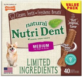 Nylabone Natural Nutri Dent Filet Mignon Dental Chews - Limited Ingredients (size: Medium - 40 Count)