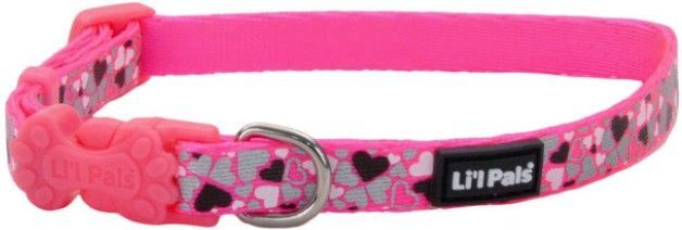 Li'L Pals Reflective Collar - Pink with Hearts (size: 6-8"L x 3/8"W)