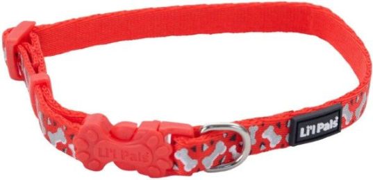 Li'L Pals Reflective Collar - Red with Bones (size: 8-12"L x 3/8"W)