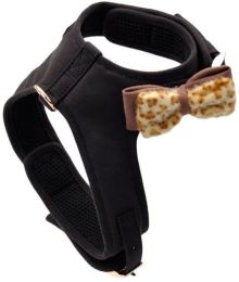 Coastal Pet Accent Microfiber Dog Harness Mod Black with Leopard Bow (size: medium)